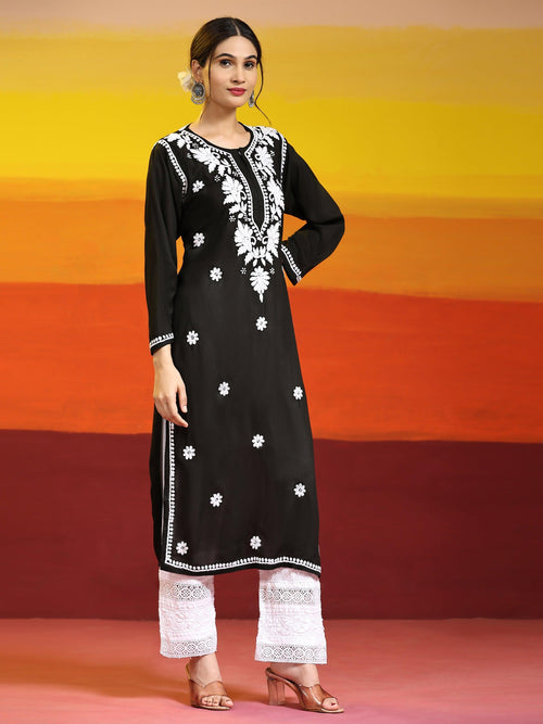 DARIKA Black Chikankari Kurti for Women of Rayon Cotton in Plus Size &  Small Size (S). : Amazon.in: Fashion